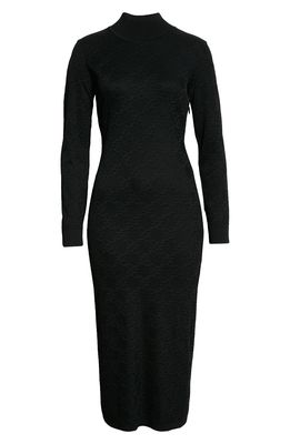 Fendi Karligraphy Long Sleeve Body-Con Midi Dress in Black