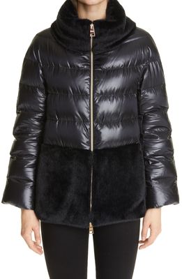 Herno Ultralight Down Puffer Jacket with Faux Fur Trim in Black