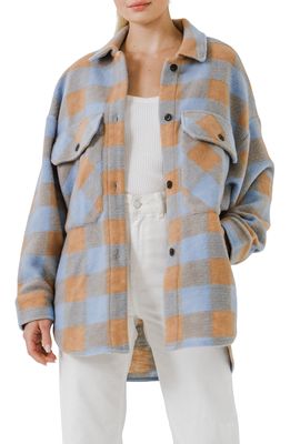 English Factory Oversize Plaid Shacket in Blue