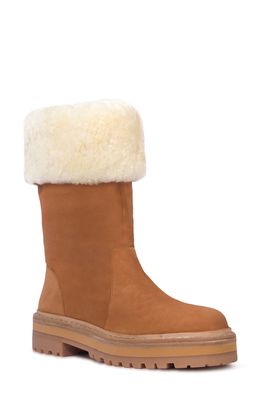 Black Suede Studio Dixie Genuine Shearling Boot in Oatmeal Suede