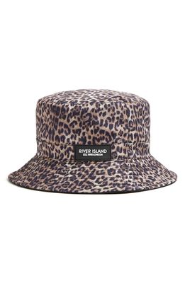 River Island Rubber Patch Leopard Print Bucket Hat in Brown