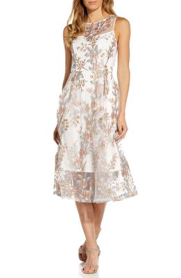 Adrianna Papell Floral Embroidered Midi Fit & Flare Dress in Pink Multi