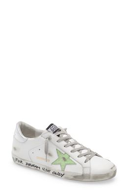 Golden Goose Super-Star Sneaker in White Leather/Distressed Fluo