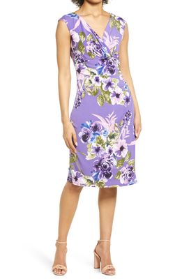 Connected Apparel Floral Print Sheath Dress in Lavender