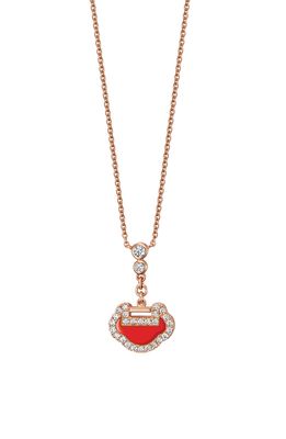 Qeelin Petite Yu Yi Red Agate & Diamond Pendant Necklace in Rose Gold