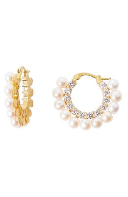 The M Jewelers The Dani Crystal & Pearl Hoop Earrings in Gold