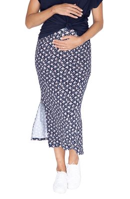 Angel Maternity Side Slit Maternity Midi Skirt in Navy