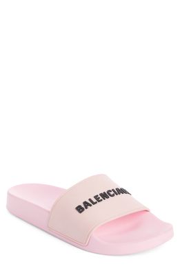 Balenciaga Logo Sport Slide in Light Pink/Black