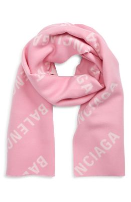 Balenciaga Macro Logo Jacquard Wool Scarf in Pink/White