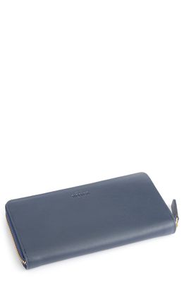ROYCE New York Continental RFID Leather Zip Wallet in Navy Blue