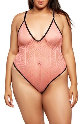 iCollection Crochet Lace Teddy in Peach-Pink