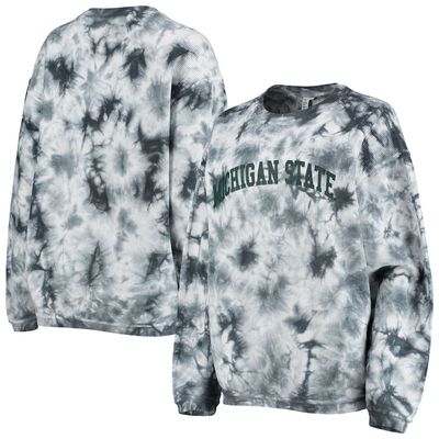 Women's chicka-d White/Charcoal Michigan State Spartans Tie Dye Corded Pullover Sweatshirt