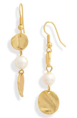 Karine Sultan Medallion & Imitation Pearl Linear Earrings in Gold