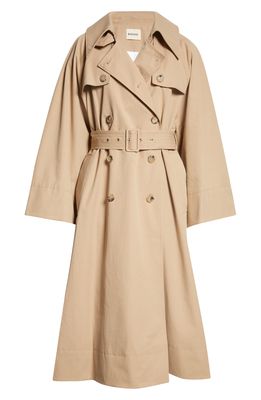 Khaite Ivan Double Breasted Cotton Twill Trench Coat in Bright Khaki