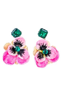 The Pink Reef Velvet Floral Drop Earrings in Pink/green