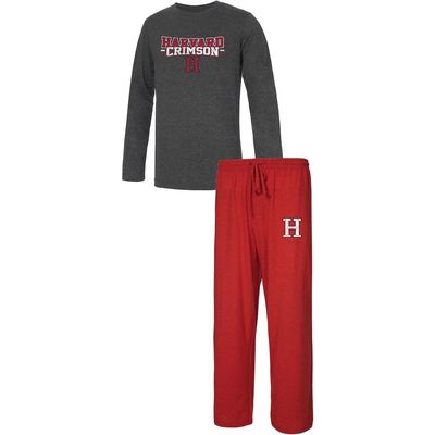 Men's Concepts Sport Crimson/Heathered Charcoal Harvard Crimson Meter Long Sleeve T-Shirt & Pants Sleep Set