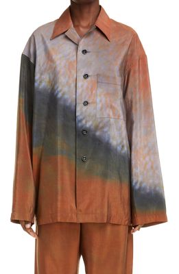 Lemaire Mottled Bias Stripe Print Silk Blend Button-Up Shirt in Multicolor 150