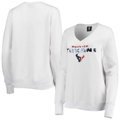 Women's Cuce White Houston Texans Victory V-Neck Pullover Sweatshirt