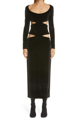 Kathryn Bowen Long Sleeve Cutout Velour Dress in Black