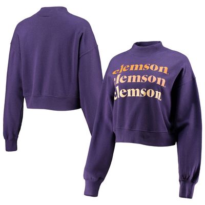 Women's chicka-d Purple Clemson Tigers Heavyweight Hailey Cropped Sweatshirt