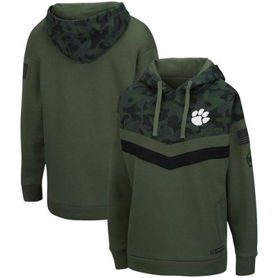 Women's Colosseum Olive/Camo Clemson Tigers OHT Military Appreciation Extraction Chevron Pullover Hoodie