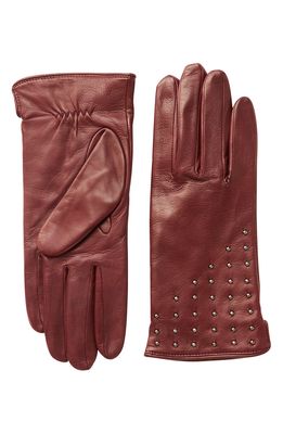 Bruno Magli Studded Leather Gloves in Burgundy Red