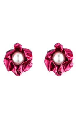 Sterling King Titania Imitation Pearl Drop Earrings in Fuchsia