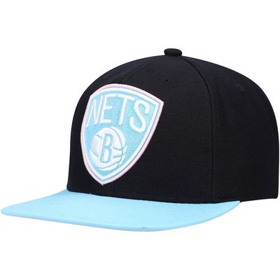 Men's Mitchell & Ness Black/Light Blue Brooklyn Nets Pastel Snapback Hat