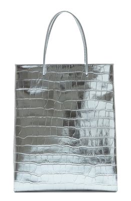 Medea Tall Busted Croc Embossed Leather Tote in Silver