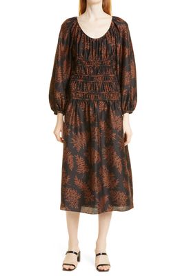 Rebecca Taylor Arden Fern Silk Long Sleeve Dress in Arden Fern Chocolate Combo