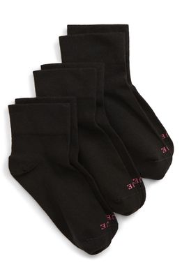 Hue Cotton Body 3-Pack Ankle Socks in Black