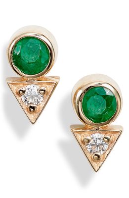 Anzie Cleo Emerald & Diamond Stud Earrings in Yellow Gold/Emerald