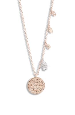 Meira T Diamond Pave Disc & Hamsa Necklace in Rose Gold