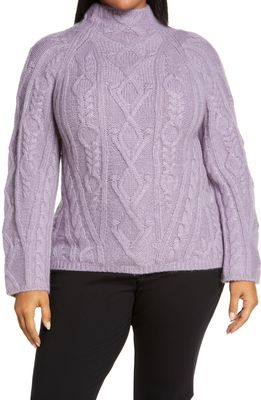 Vince Women's Aran Cable Mock Neck Alpaca Blend Sweater in White Lilac