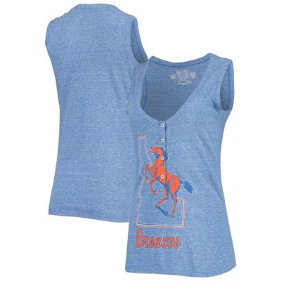 Women's Original Retro Brand Heathered Royal Boise State Broncos Relaxed Henley Tri-Blend V-Neck Tank Top in Heather Royal