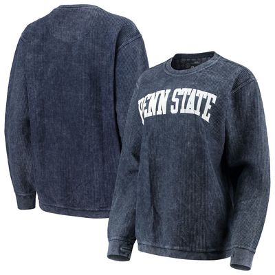 Women's Pressbox Navy Penn State Nittany Lions Comfy Cord Vintage Wash Basic Arch Pullover Sweatshirt