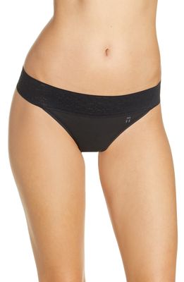 Tommy John Cool Cotton Blend Lace Thong in Black
