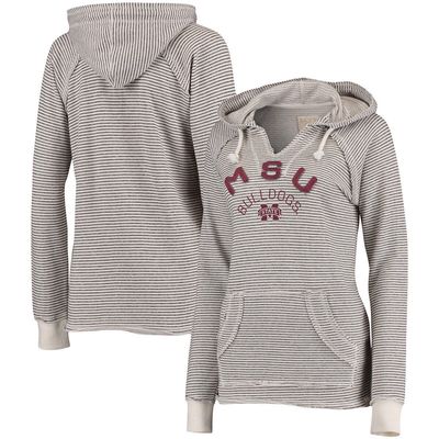 Women's Blue 84 Cream Mississippi State Bulldogs Striped French Terry V-Neck Hoodie