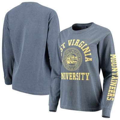 SUMMIT SPORTSWEAR Women's Navy West Virginia Mountaineers Oversized Comfort Colors University Seal Long Sleeve T-Shirt