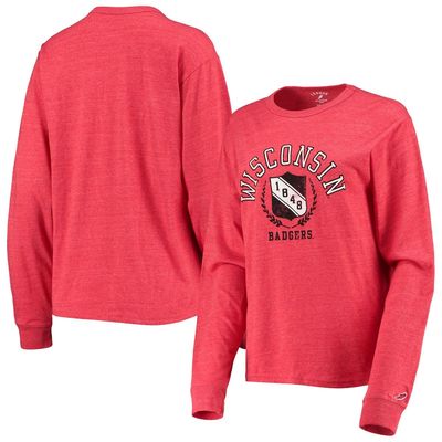 Women's League Collegiate Wear Heathered Red Wisconsin Badgers Seal Victory Falls Oversized Tri-Blend Long Sleeve T-Shirt in Heather Red at