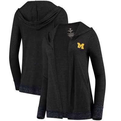 Women's Colosseum Charcoal Michigan Wolverines Steeplechase Open Hooded Tri-Blend Cardigan