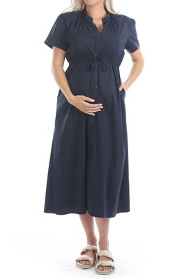 Angel Maternity Maternity/Nursing Midi Shirtdress in Navy