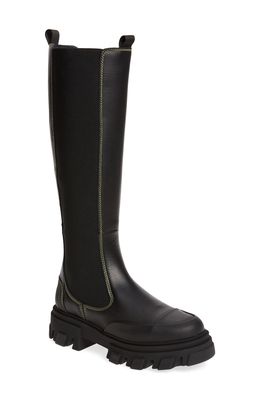 Ganni Calf Leather High Chelsea Boot in Black/black