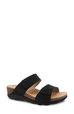 Dansko Maddy Wedge Slide Sandal in Black Milled Nubuck
