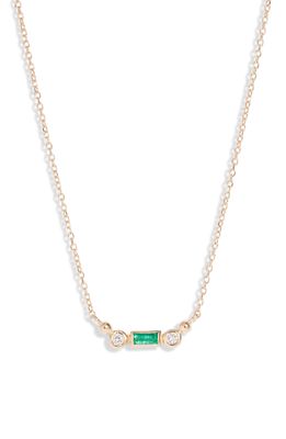 Anzie Cleo Emerald & Diamond Bar Pendant Necklace in Green