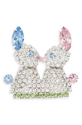 CRISTABELLE Some Bunny Loves You Pin in Silver Multi Colored Stones