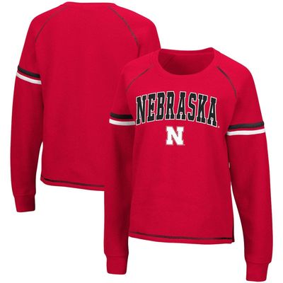 Women's Colosseum Scarlet Nebraska Huskers Sweep Pass Sleeve Stripe Raglan Pullover Sweatshirt