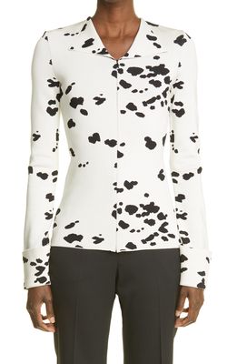 St. John Collection Dalmatian Print Knit Zip Cardigan in Cream/Black