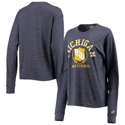 Women's League Collegiate Wear Heathered Navy Michigan Wolverines Seal Victory Falls Oversized Tri-Blend Long Sleeve T-Shirt in Heather Navy at