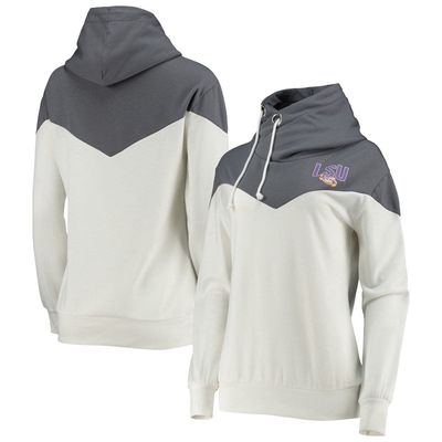 Women's Gameday Couture White/Gray LSU Tigers Old School Arrow Blocked Cowl Neck Tri-Blend Pullover Hoodie